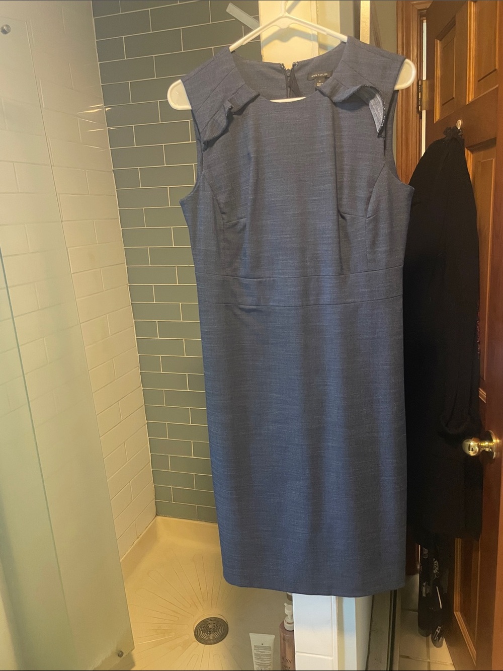 Ann Taylor Slate Blue Sleeveless Sheath Midi Dress